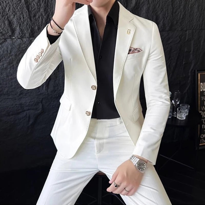 2023 Fashion New Men Boutique Solid Color Business Slim High Quality Dress Blazers Jacket Suit Coat Pants Trousers 2 Pcs Set - SHOWLU FASHION STORE