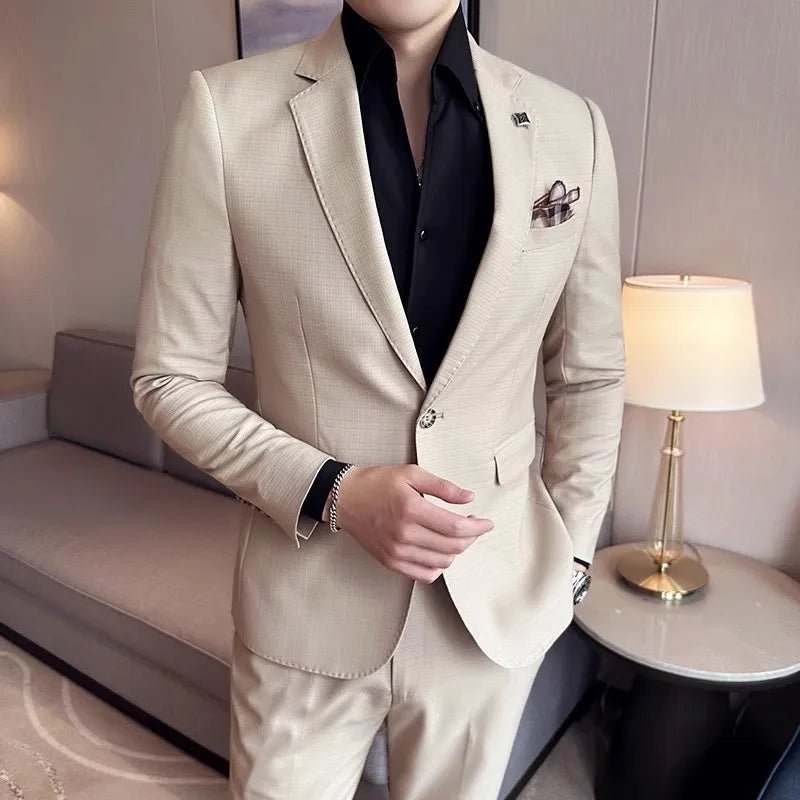 2023 Fashion New Men Boutique Solid Color Business Slim High Quality Dress Blazers Jacket Suit Coat Pants Trousers 2 Pcs Set - SHOWLU FASHION STORE