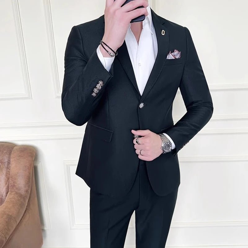 2023 Fashion New Men Boutique Solid Color Business Slim High Quality Dress Blazers Jacket Suit Coat Pants Trousers 2 Pcs Set - SHOWLU FASHION STORE