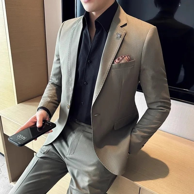 2023 Fashion New Men Boutique Solid Color Business Slim High Quality Dress Blazers Jacket Suit Coat Pants Trousers 2 Pcs Set - SHOWLU FASHION STORE