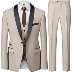 2023 Fashion New Men Casual Boutique Business Slim Wedding Host Formal Suit 3 Pcs Set Gold Button Jacket Dress Coat Pants Vest - SHOWLU FASHION STORE