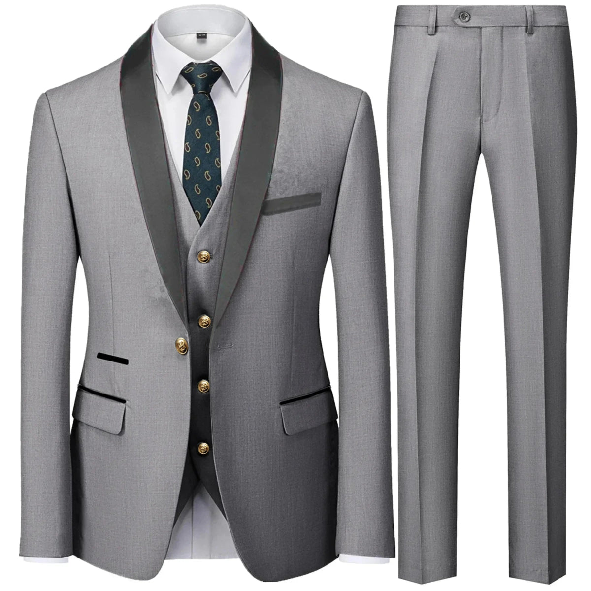 2023 Fashion New Men Casual Boutique Business Slim Wedding Host Formal Suit 3 Pcs Set Gold Button Jacket Dress Coat Pants Vest - SHOWLU FASHION STORE