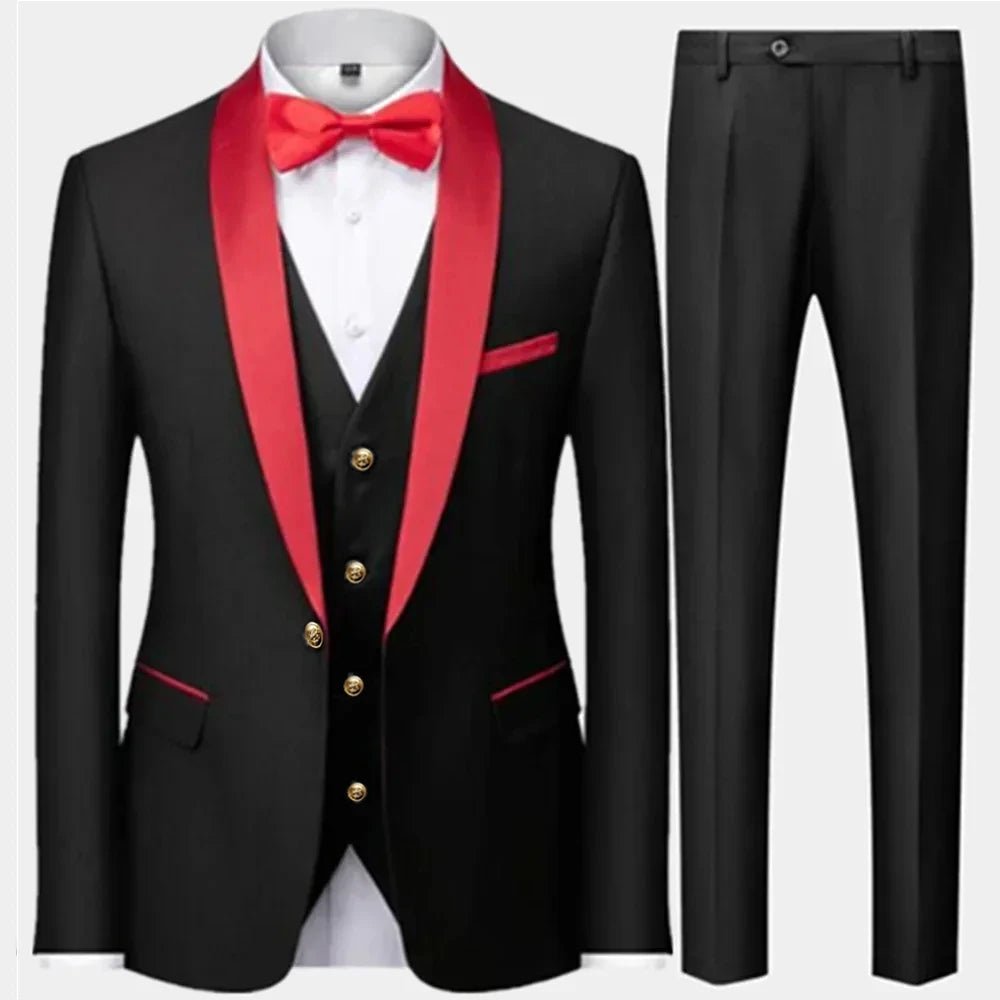 2023 Fashion New Men Casual Boutique Business Slim Wedding Host Formal Suit 3 Pcs Set Gold Button Jacket Dress Coat Pants Vest - SHOWLU FASHION STORE