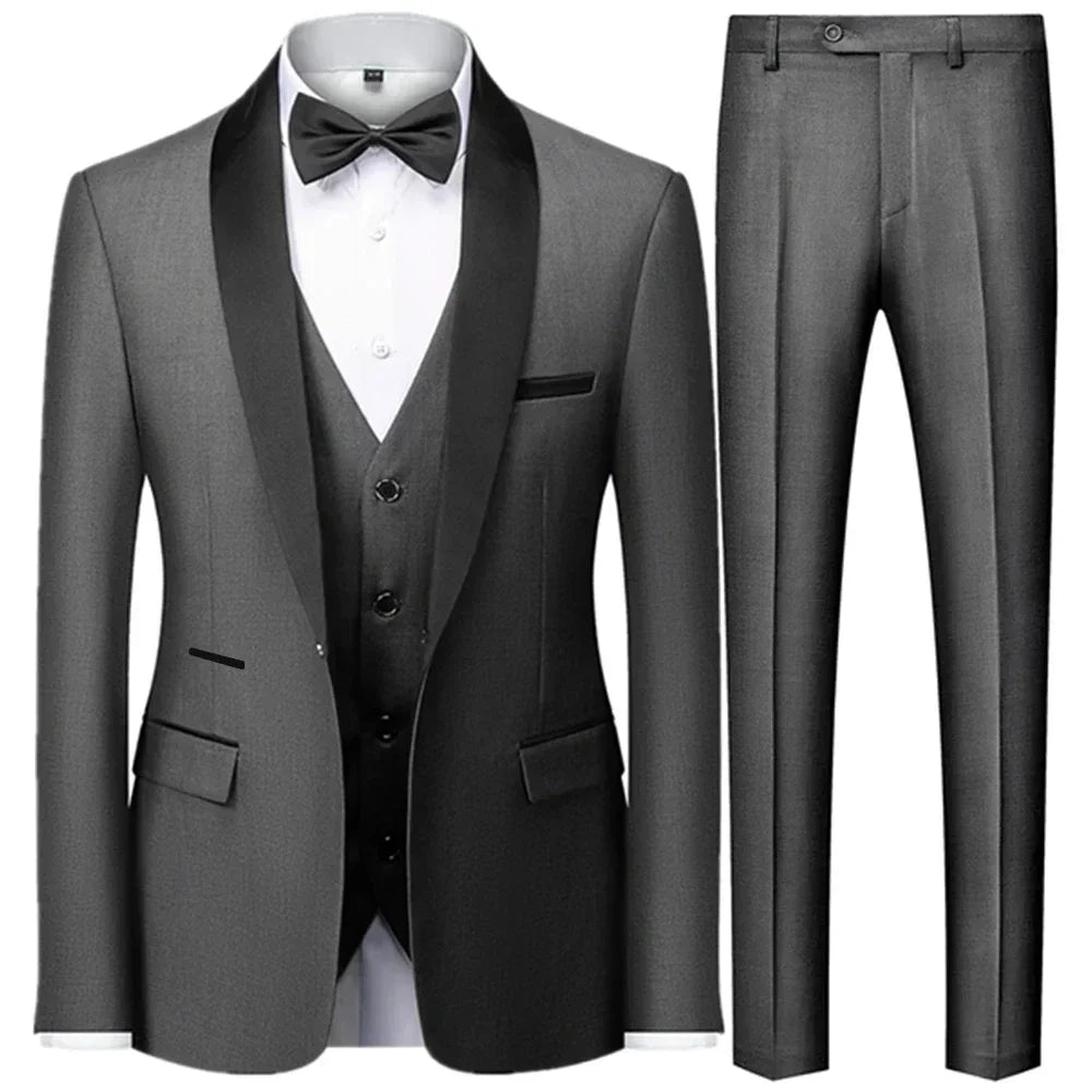 2023 Fashion New Men Casual Boutique Business Slim Wedding Host Formal Suit 3 Pcs Set Gold Button Jacket Dress Coat Pants Vest - SHOWLU FASHION STORE