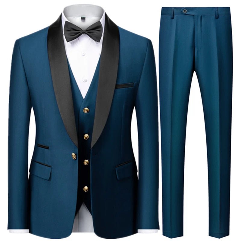 2023 Fashion New Men Casual Boutique Business Slim Wedding Host Formal Suit 3 Pcs Set Gold Button Jacket Dress Coat Pants Vest - SHOWLU FASHION STORE