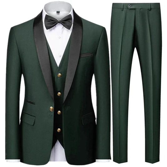 2023 Fashion New Men Casual Boutique Business Slim Wedding Host Formal Suit 3 Pcs Set Gold Button Jacket Dress Coat Pants Vest - SHOWLU FASHION STORE