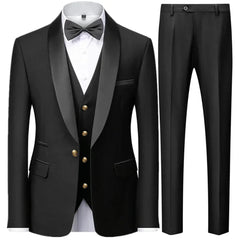 2023 Fashion New Men Casual Boutique Business Slim Wedding Host Formal Suit 3 Pcs Set Gold Button Jacket Dress Coat Pants Vest - SHOWLU FASHION STORE