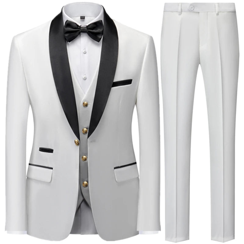 2023 Fashion New Men Casual Boutique Business Slim Wedding Host Formal Suit 3 Pcs Set Gold Button Jacket Dress Coat Pants Vest - SHOWLU FASHION STORE