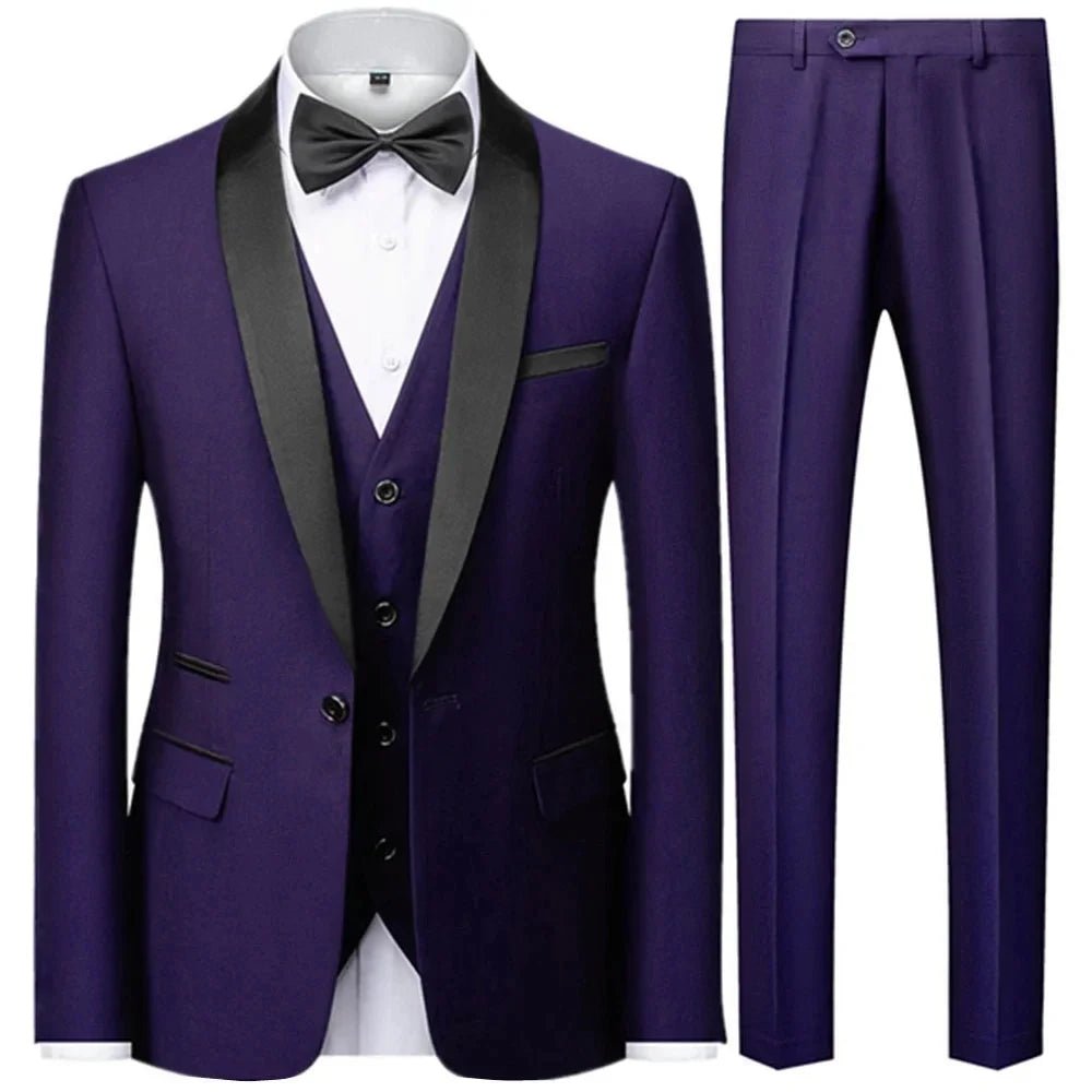 2023 Fashion New Men Casual Boutique Business Slim Wedding Host Formal Suit 3 Pcs Set Gold Button Jacket Dress Coat Pants Vest - SHOWLU FASHION STORE