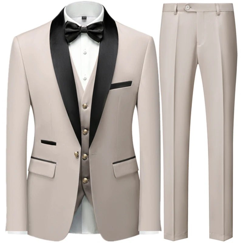 2023 Fashion New Men Casual Boutique Business Slim Wedding Host Formal Suit 3 Pcs Set Gold Button Jacket Dress Coat Pants Vest - SHOWLU FASHION STORE