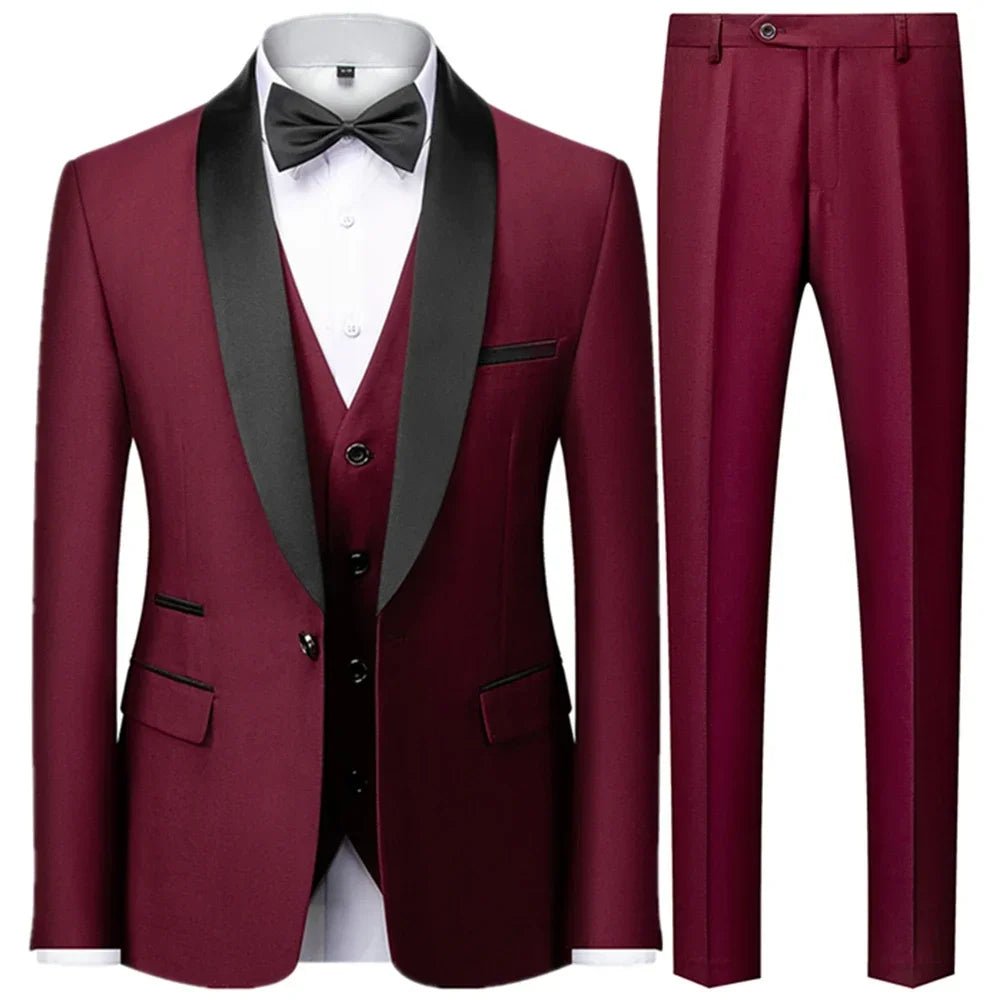 2023 Fashion New Men Casual Boutique Business Slim Wedding Host Formal Suit 3 Pcs Set Gold Button Jacket Dress Coat Pants Vest - SHOWLU FASHION STORE