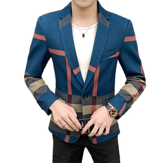 2023 Fashion New Men's Casual Suit Jacket Boutique Business Dress Suit Coat British Style Male Houndstooth Grid Plaid Blazers - SHOWLU FASHION STORE