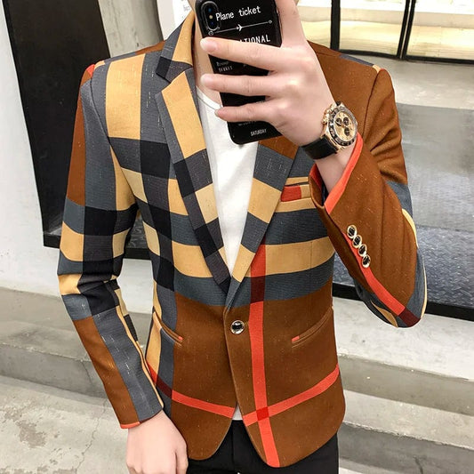 2023 Fashion New Men's Casual Suit Jacket Boutique Business Dress Suit Coat British Style Male Houndstooth Grid Plaid Blazers - SHOWLU FASHION STORE