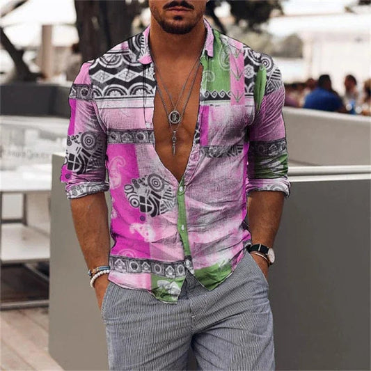 2023 Hot selling New Fashion Men's Shirt Novelty Lapel Long Sleeves Casual Street Party Spring Autumn Quality Material Plus Size - SHOWLU FASHION STORE