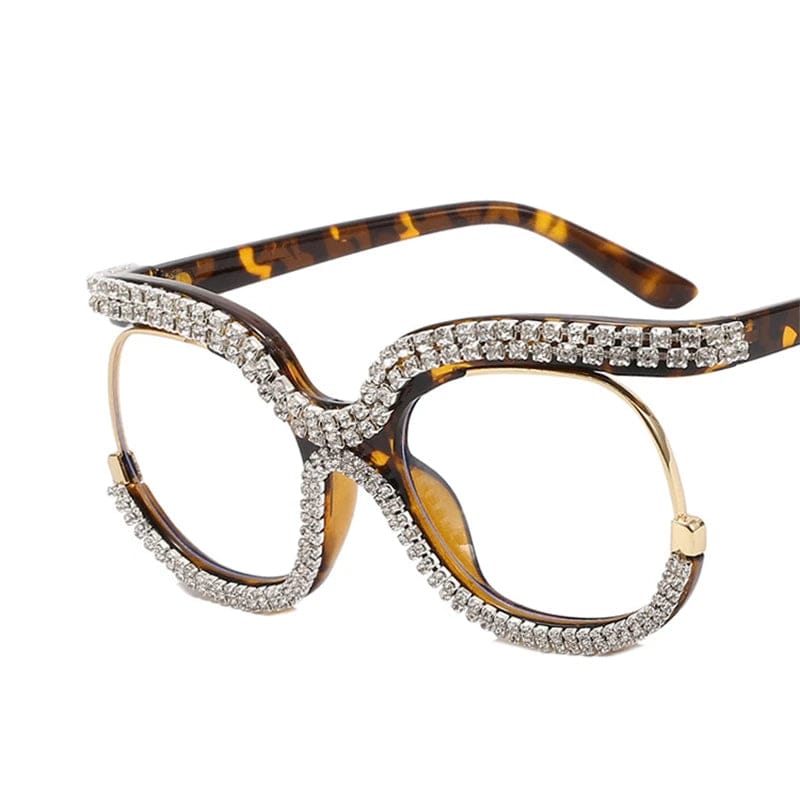 Showlu women's oversized round crystal frame glasses with anti-blue light lenses, vintage fashion accessory for women.