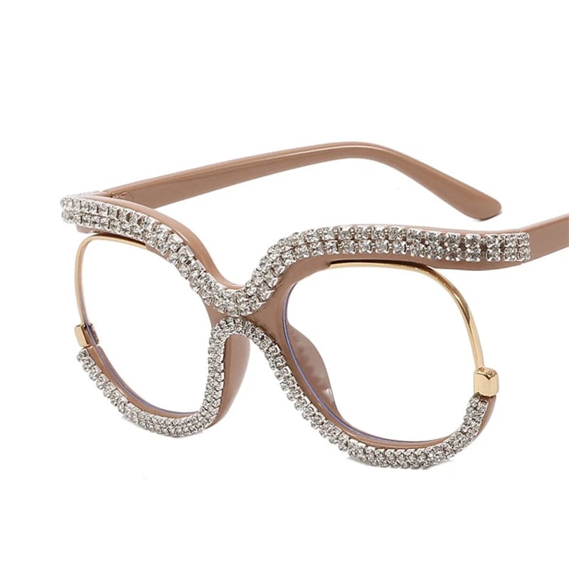 Showlu Women's oversized round crystal-frame glasses with anti-blue light protection and retro vintage style.