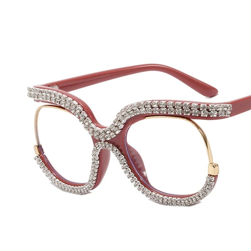 Showlu Women's Oversized Round Crystal Frame Anti-Blue Light Glasses with retro rainbow design and vintage style.