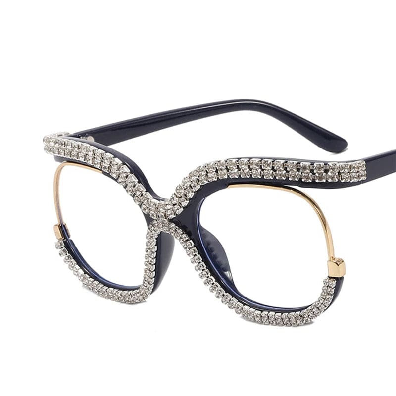 Showlu Women's oversized round anti-blue light glasses with rainbow crystal frame and vintage retro style, fashion eye accessories