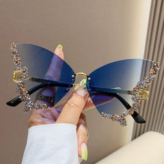 2023 Internet Celebrity Diamond Butterfly Sunglasses Women's Fashionable Korean Style Elegant Square round Face Slim Looking Street Shot UV - Proof Sunglasses - SHOWLU FASHION STORE