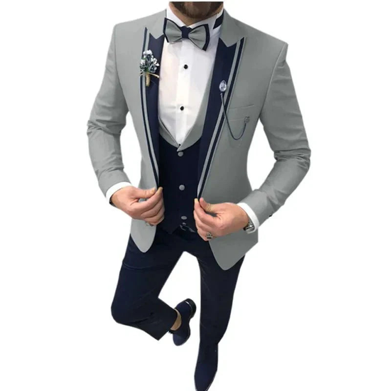 Slim fit three-piece business suit by SHOWLU FASHION STORE, featuring a cotton blend fabric, lapel, and tailored fit for formal occasions.