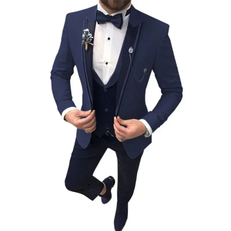 SHOWLU FASHION STORE slim fit three-piece cotton blend business suit with lapel, ideal for smart casual or formal occasions.