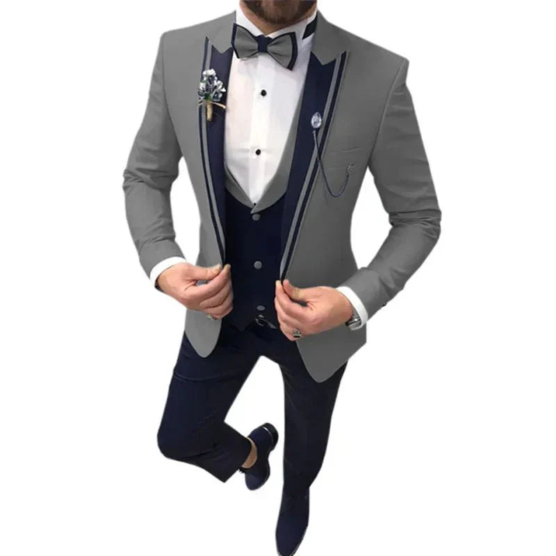 Slim fit three-piece business suit by SHOWLU FASHION STORE, featuring a cotton blend fabric, lapel collar, and tailored design.