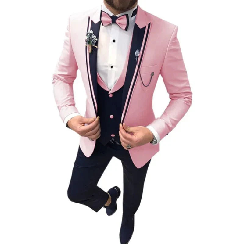Slim fit three-piece business suit by SHOWLU FASHION STORE, featuring a cotton blend fabric, lapel collar, and classic tailored design.