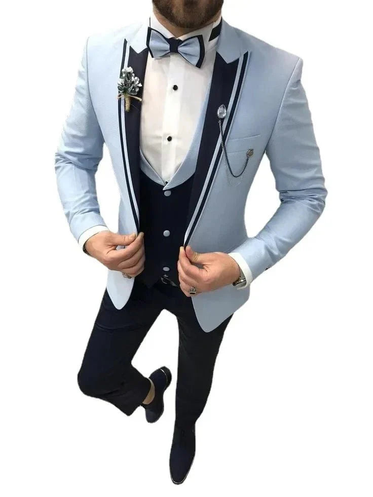 Slim fit three-piece business suit by SHOWLU FASHION STORE, featuring a cotton blend fabric, lapel, and tailored design for men.