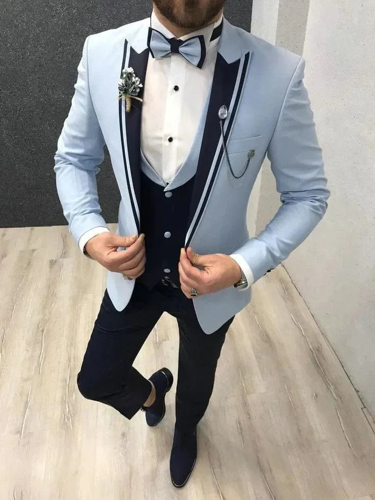 Slim fit three-piece business suit by SHOWLU FASHION STORE with lapel, cotton blend fabric, ideal for smart casual and formal occasions.