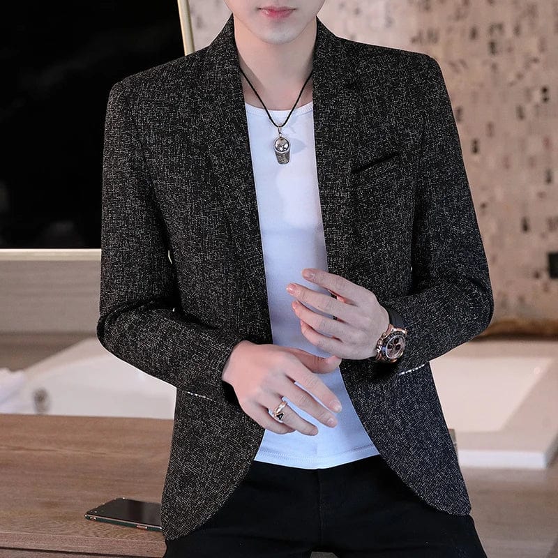 Men's slim fit business blazer by SHOWLU FASHION, featuring a tailored polyester design for smart casual and professional looks.