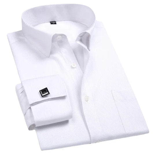 2023 Men French Cuff Dress Shirt Cufflinks New White Long Sleeve Casual Buttons Male Brand Shirts Regular Fit Clothes - SHOWLU FASHION STORE