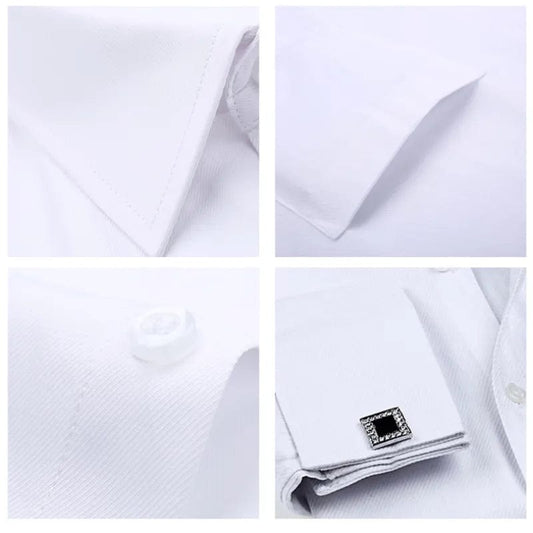 2023 Men French Cuff Dress Shirt Cufflinks New White Long Sleeve Casual Buttons Male Brand Shirts Regular Fit Clothes - SHOWLU FASHION STORE