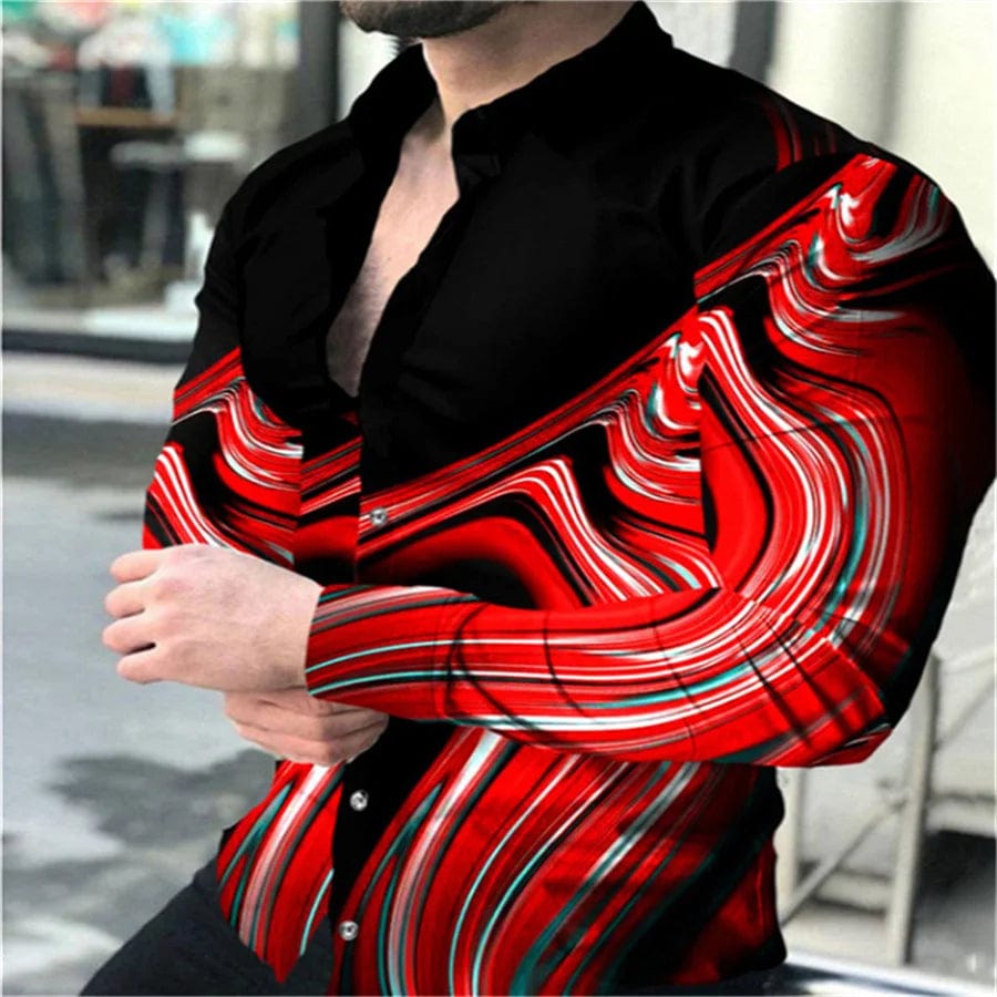 2023 men's shirt long sleeve slim button lapel summer coat fashion 3D streamer 3D printing aristocratic ball party coat S - 6XL - SHOWLU FASHION STORE