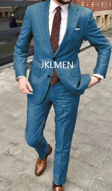 Men's skinny fit 2-piece suit by SHOWLU FASHION STORE, casual cotton tuxedo with notched lapel, ideal for business or wedding events.