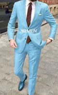 Showlu Fashion Men's skinny fit 2-piece suit, cotton wedding tuxedo with notched lapel, ideal for business and formal occasions.