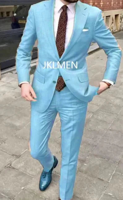 Showlu Fashion Men's skinny fit 2-piece suit, cotton wedding tuxedo with notched lapel, ideal for business and formal occasions.