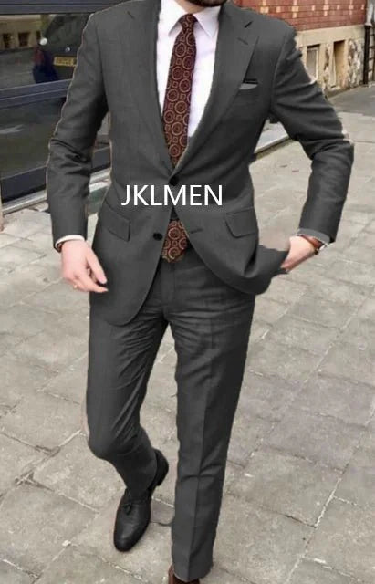 Men's skinny fit 2-piece suit by SHOWLU FASHION STORE featuring a cotton tuxedo with notched lapel, suitable for business or wedding.
