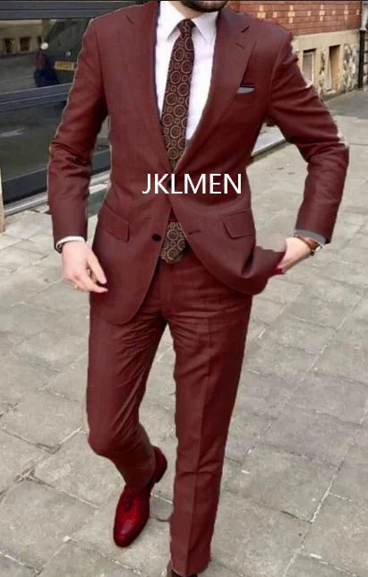 Men's skinny fit 2-piece suit from SHOWLU FASHION STORE with notched lapel, ideal for business, wedding, or formal occasions.