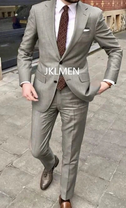 Showlu Fashion Men's Skinny Fit 2-Piece Suit with notched lapel, suitable for wedding, business, and formal occasions.
