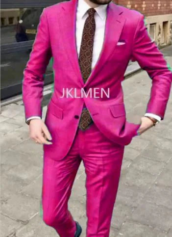 Showlu Fashion Men's skinny fit 2-piece cotton suit with notched lapel, ideal for business, wedding, or groomsmen events.