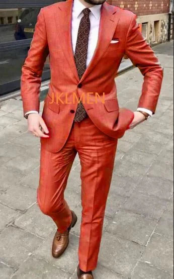Showlu Fashion Men's Skinny Fit 2-Piece Suit with notched lapel, ideal for business, wedding, or prom, featuring a stylish tuxedo design.