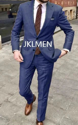 Men's skinny fit 2-piece suit by SHOWLU FASHION STORE, casual cotton tuxedo with notched lapel for wedding or business wear.