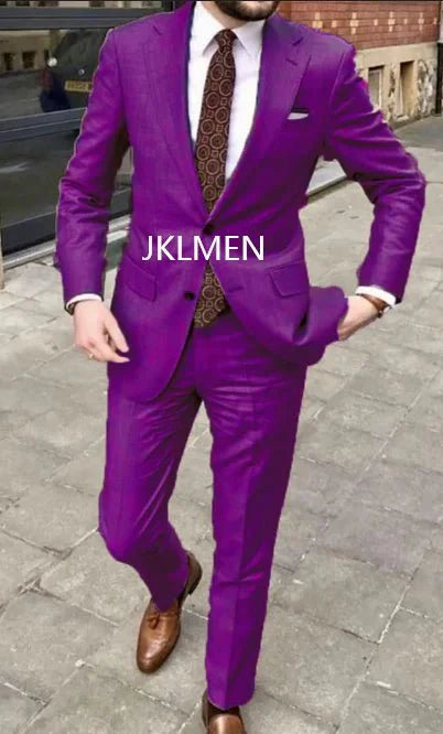 Men's skinny fit 2-piece suit by SHOWLU FASHION STORE, featuring a cotton wedding tuxedo with notched lapel and stylish design.
