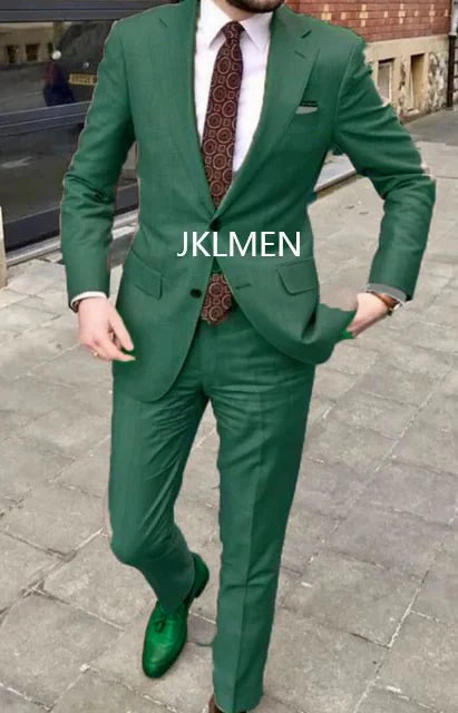 Men's skinny fit 2-piece suit by SHOWLU FASHION STORE, featuring a cotton tuxedo with notched lapel, ideal for wedding and business.