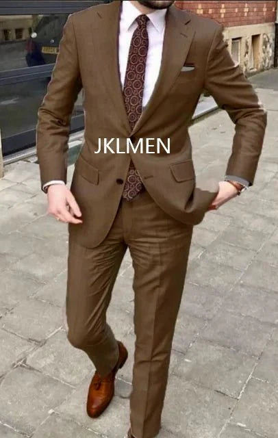 Showlu Fashion Men's skinny fit 2-piece suit with notched lapel, cotton fabric, suitable for business, wedding, or prom occasions.