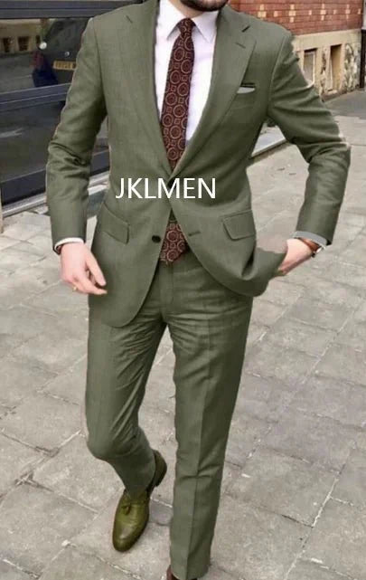 Men's skinny fit 2-piece suit by SHOWLU FASHION STORE featuring a cotton fabric, notched lapel, ideal for business or wedding tuxedo attire.