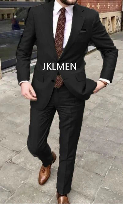 Men's skinny fit 2-piece suit by SHOWLU FASHION STORE, featuring a white cotton wedding tuxedo with notched lapel and casual style.