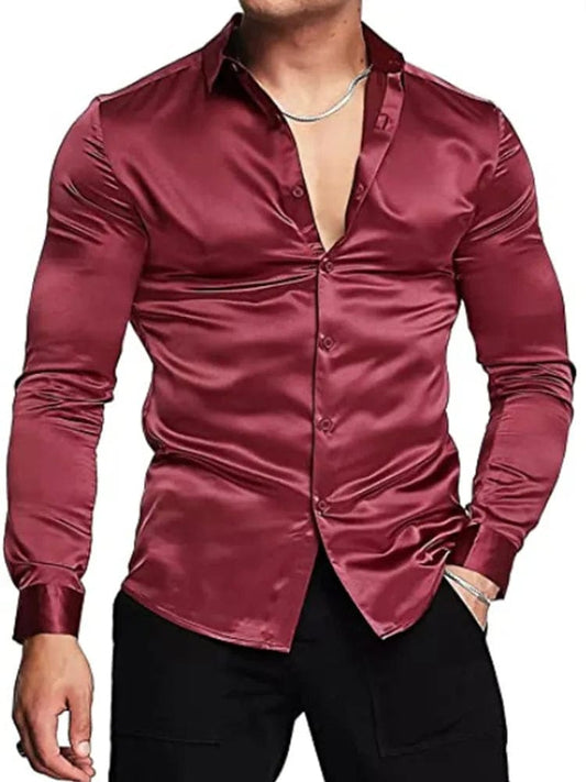 2023 New business gentleman social fashion design shirt top Men's satin party slim - fit dress shirt - SHOWLU FASHION STORE