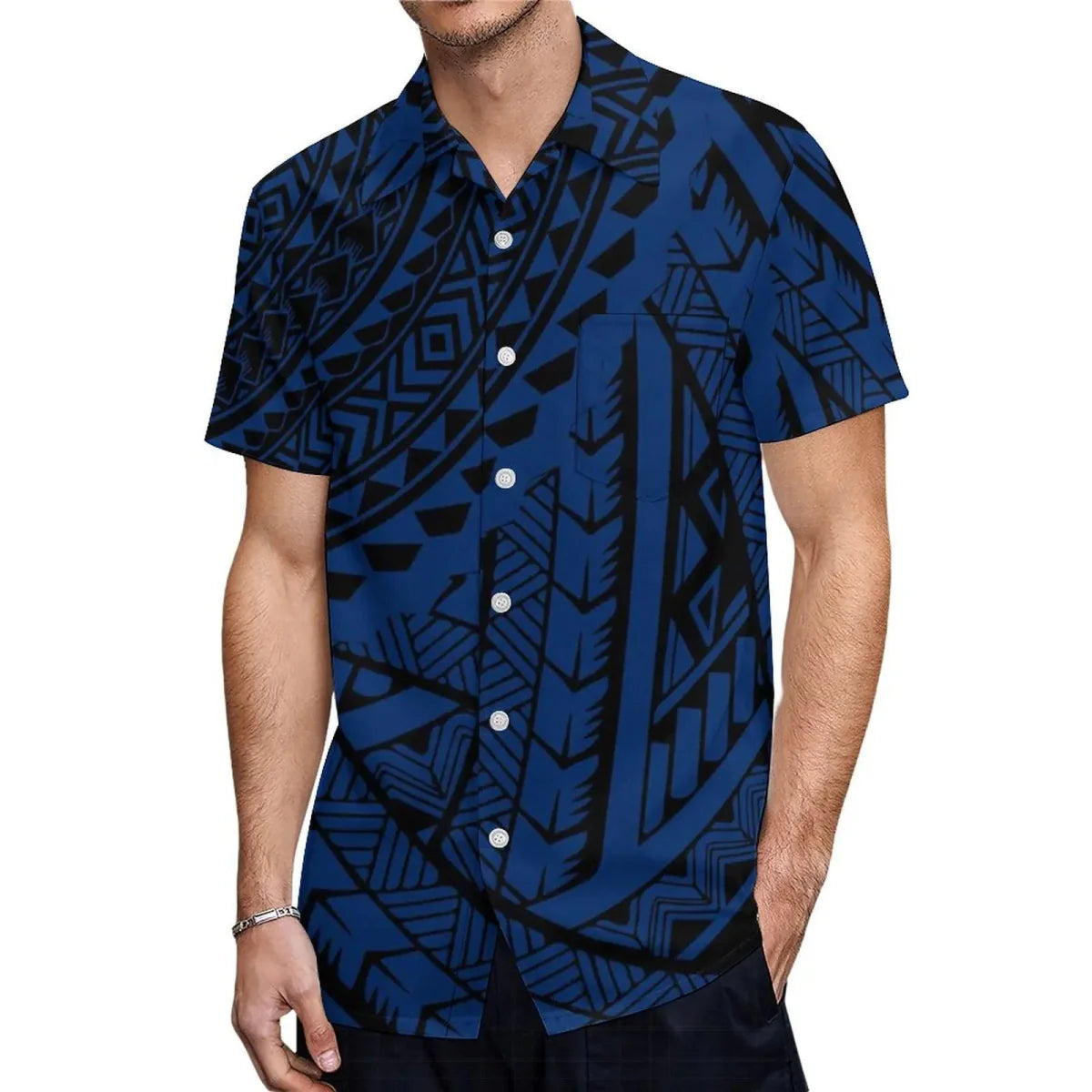 Polynesian couple outfit featuring a SHOWLU FASHION Aloha shirt for men and a mermaid dress for women, perfect for Hawaiian-themed occasions.