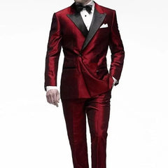 2023 New Dark Red Men Suits Groom Best Man Suit Stage Wear Blazer (Jacket+Pants) Groomsmen Wedding Party Dinner Male Suit - SHOWLU FASHION STORE